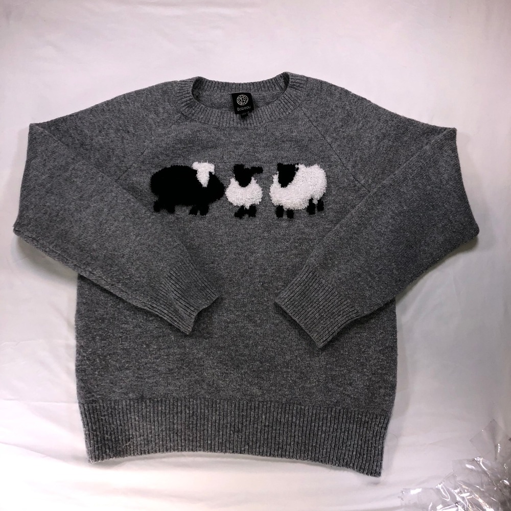 Bobeau Gray Sheep Applique Crewneck Sweater Womens Medium Wool Blend Raglan